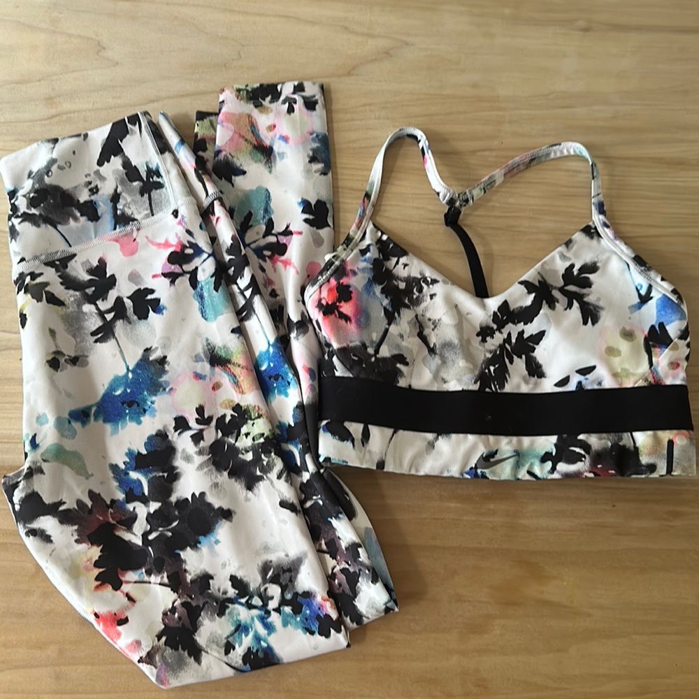 Nike Floral Tight and Sports Bra set - size small